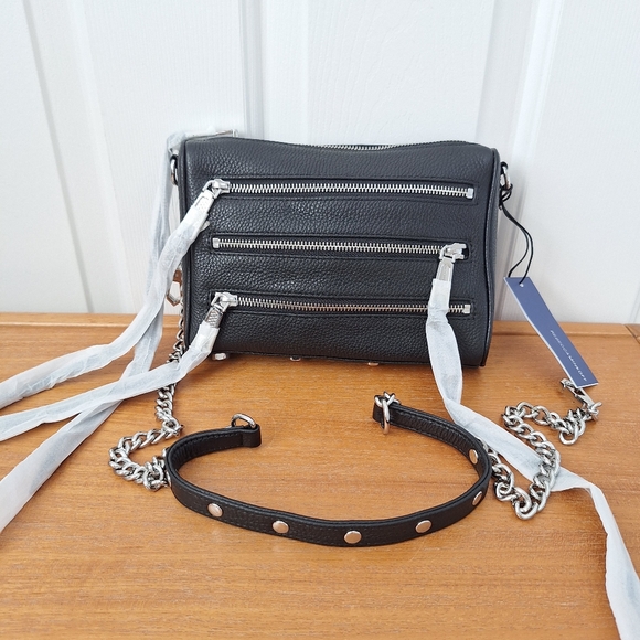 Rebecca Minkoff Handbags - Rebecca Minkoff Mini 5 Zip Leather Crossbody Metal Chain Black Edgy Punk NEW